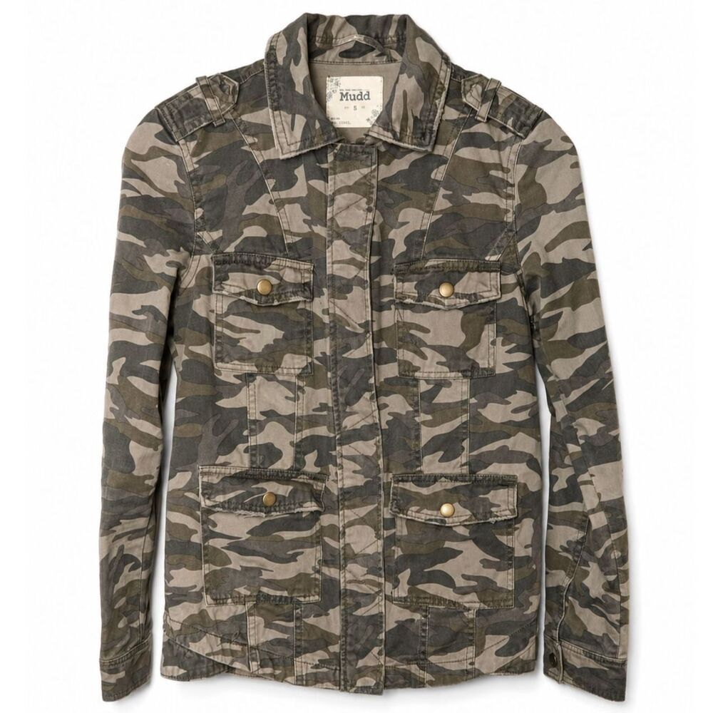 Mudd Camo Utility Military Jacket Women's Small 100% Cotton Field Jacket